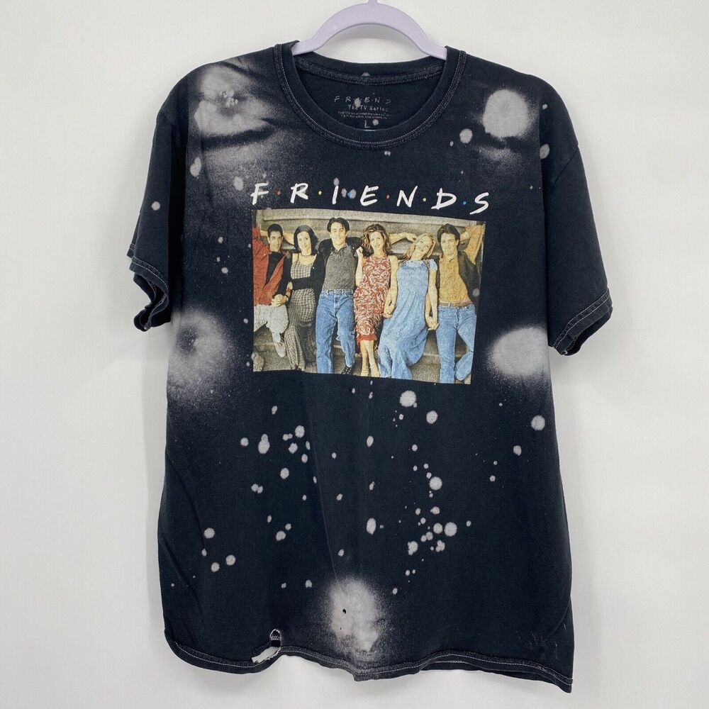 Friends Women's The TV Show Graphic Print Bleached T-Shirt Top Tee Black Size L